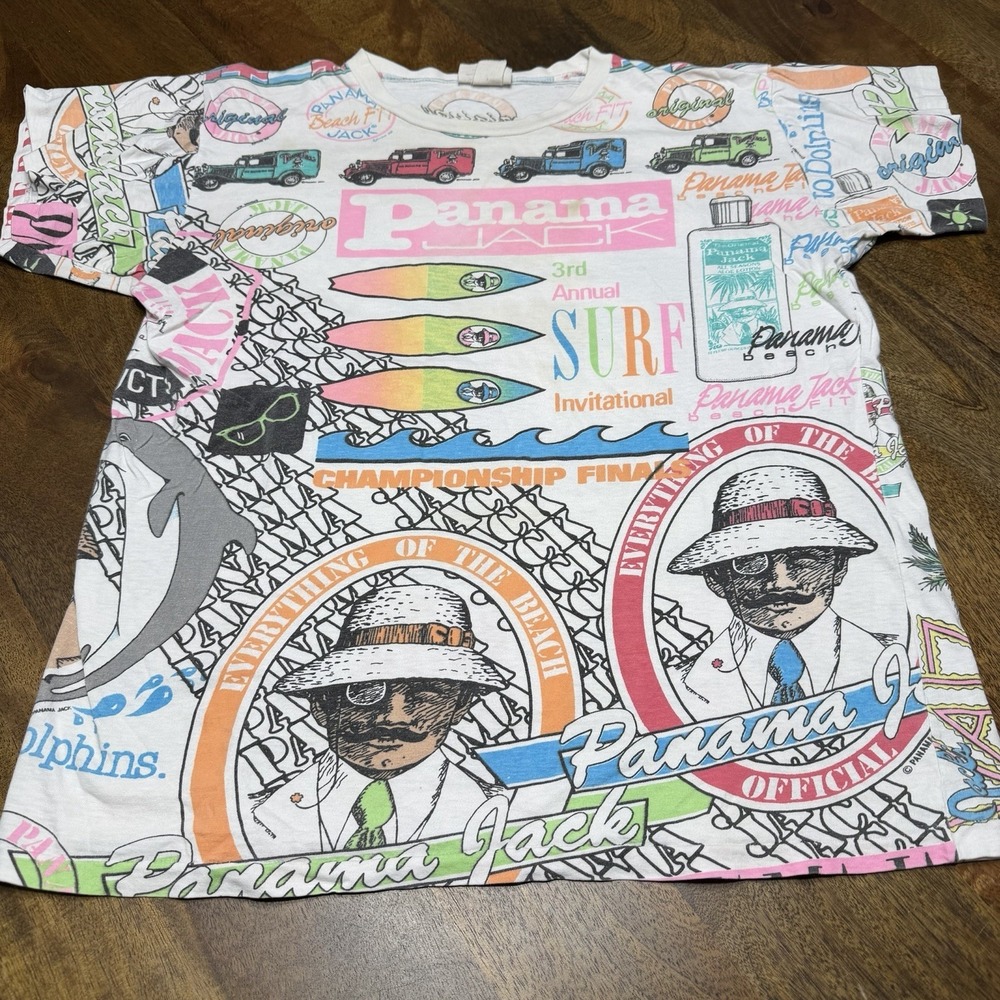 Vintage 80s 90s Panama Jack Sun Screen Lotion Sunglasses Beach Surf T Shirt USA